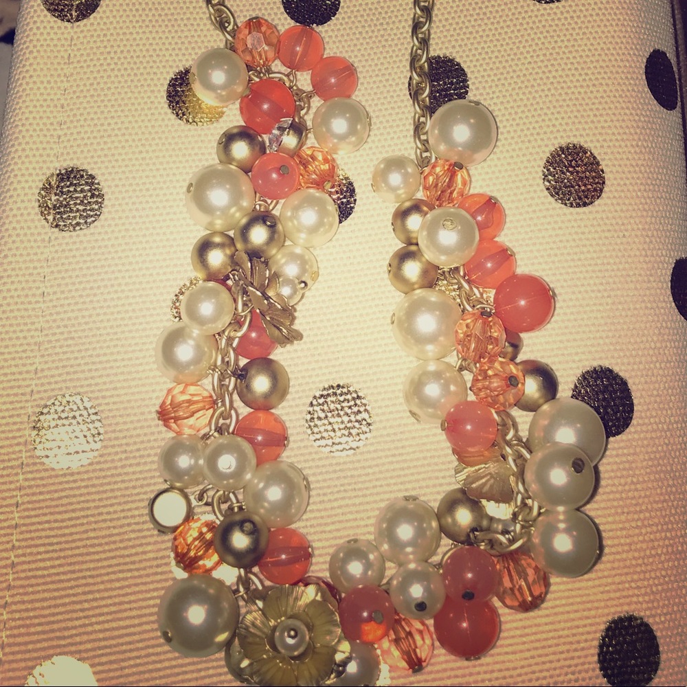 Macy’s gold, coral and pearl statement necklace
